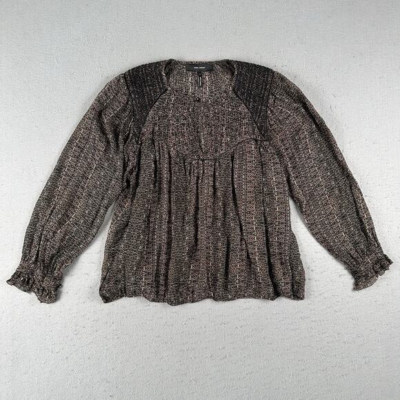 Isabel‎ Marant Blouse 42 Sheer Peasant Boho Wita Smocked Silk Top Prairie - Picture 1 of 16